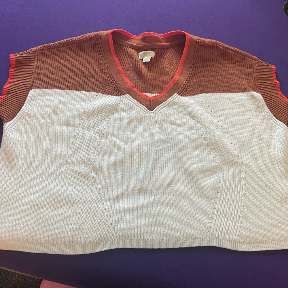 Maeve Cream and Brown V-Neck Sweater Anthropologie